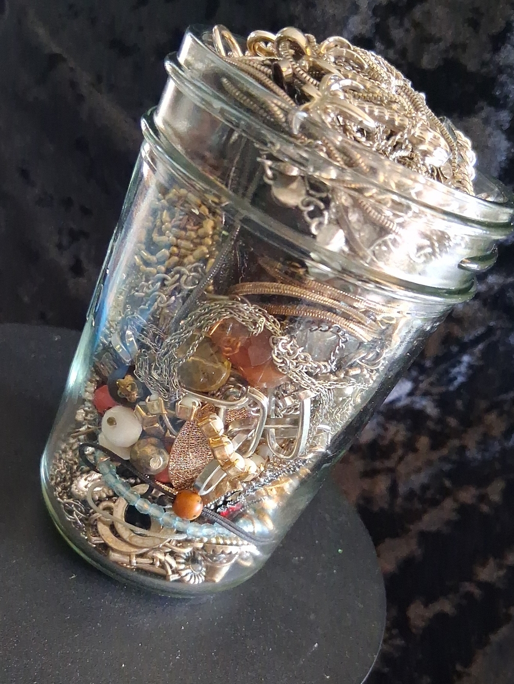 Mystery Jewelry Jar Assorted Silver and Gold-Tone Jewelry Collection .
